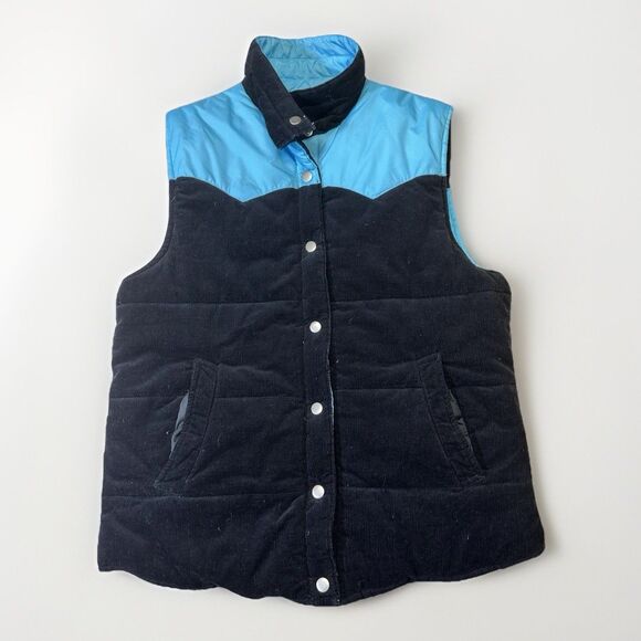 Roxy Women’s Retro Corduroy Puffer Vest Blue Black Western Style Y2K - Picture 1 of 9